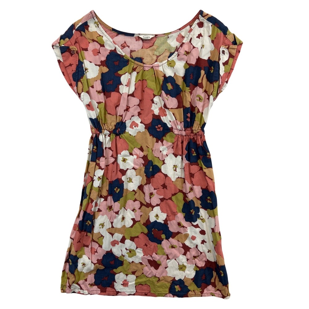 Fossil Mini Dress Womens‎ XS Floral Print Elastic Waist Short Sleeve Tunic